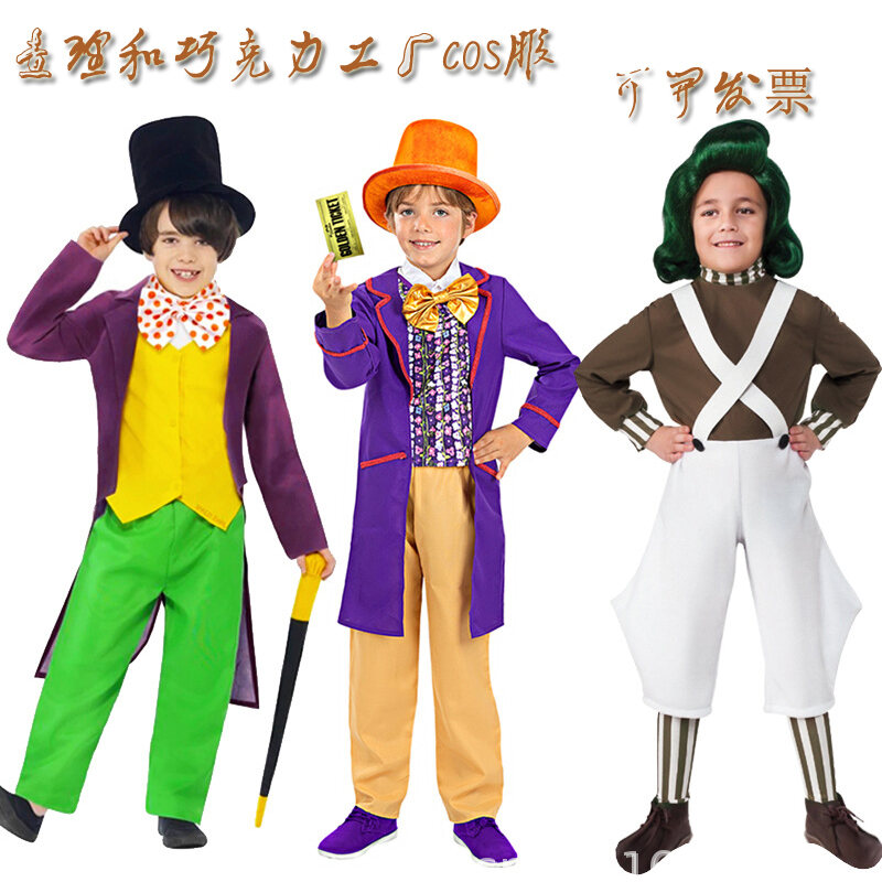 Charlie And The Chocolate Factory Willy Wonka Cosplay Costume Kids Boys  Halloween Party Performance Clothes