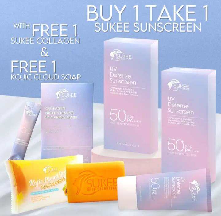buy1take1 sukee uv Defense sunscreen spf50++with free 1sukee collagen