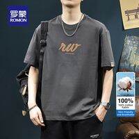 ROMON | Mens Pure Cotton Short Sleeve Tshirt Summer Light Loose Ice Silk Breathable