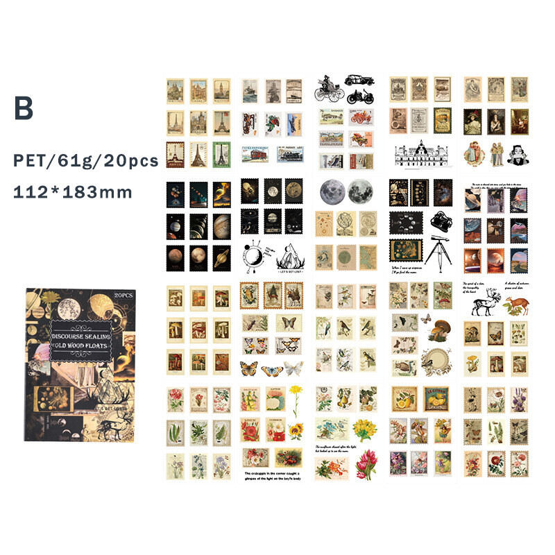 20 Sheets Vintage Scrapbooking Stickers Books PET Materials Creative DIY Journal Collage Material Journaling Supplies Stickers