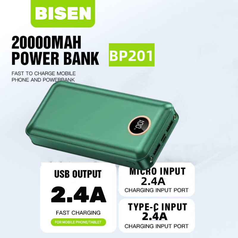 BISEN 20000mAh Powerbank with LED Display and Multiple Cables