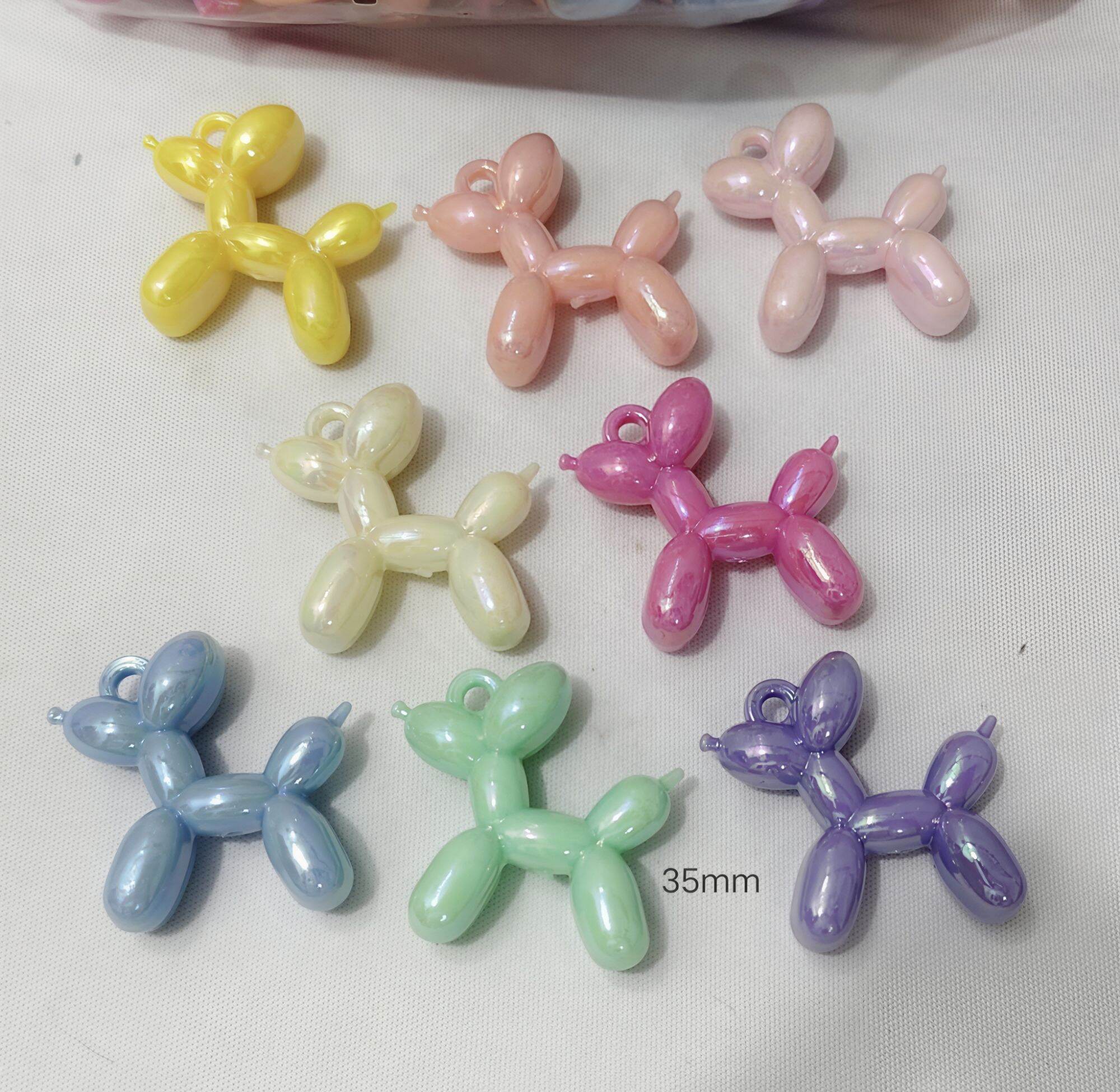 250grams (est.59pcs) Pastel Balloon Dog Charms Beads 35mm Kawaii Acrylic Balloon Puppy Pendant DIY Keychain Charm Accessories Craft