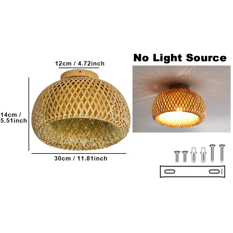 E27 Retro Vintage Bamboo Ceiling Lamp Indoor Chandelier Ceiling Light Fixture Home Lighting Living Room Bedroom Wooden Chassis