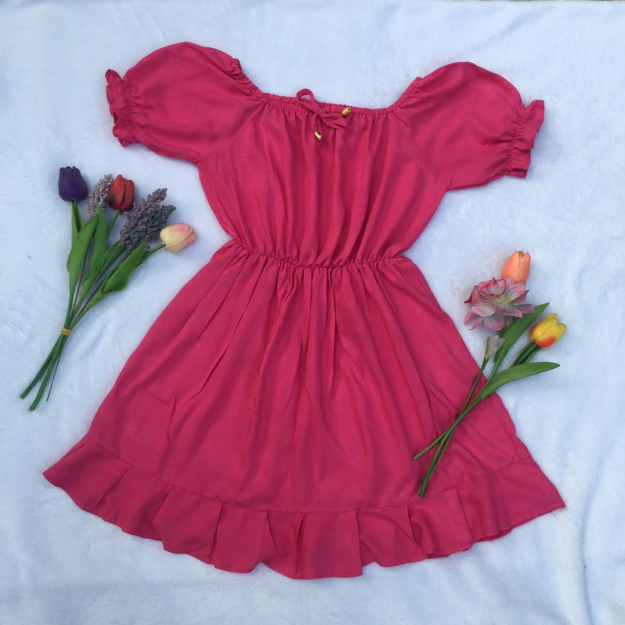 CHALLIS PUFF SLEEVE/ OFF SHOULDER CAMILLE BABY DOLL DRESS FOR KIDS