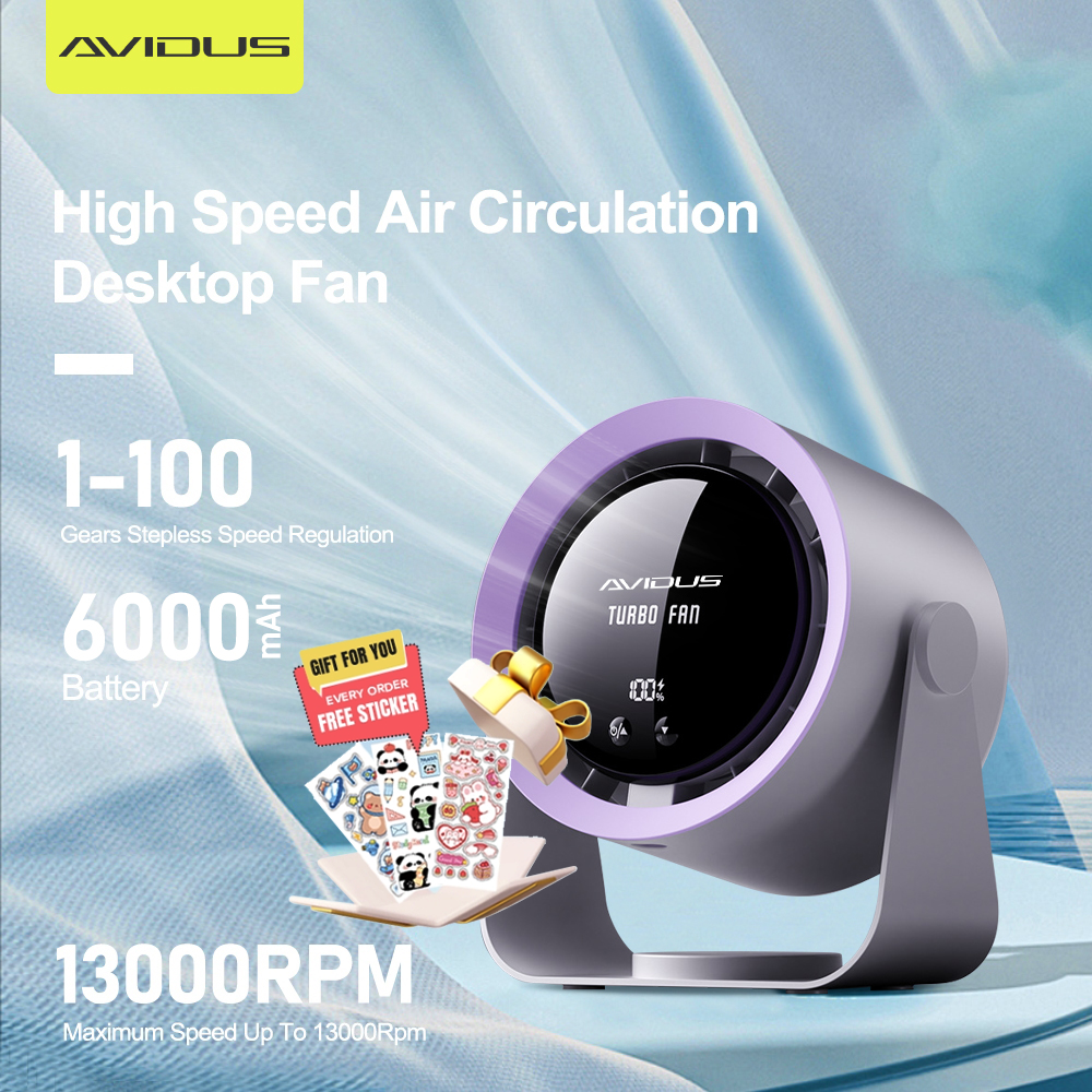 AVIDUS Turbo High-Speed Rechargeable Desk Fan with LED Display