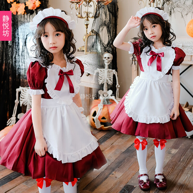 Halloween Girl Red Dress Lolita Maid Costume Performance Alice Parent ...