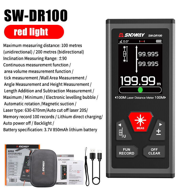 SNDWAY Bilateral 120m Laser Rangefinder Digital Rechargeable Distance ...