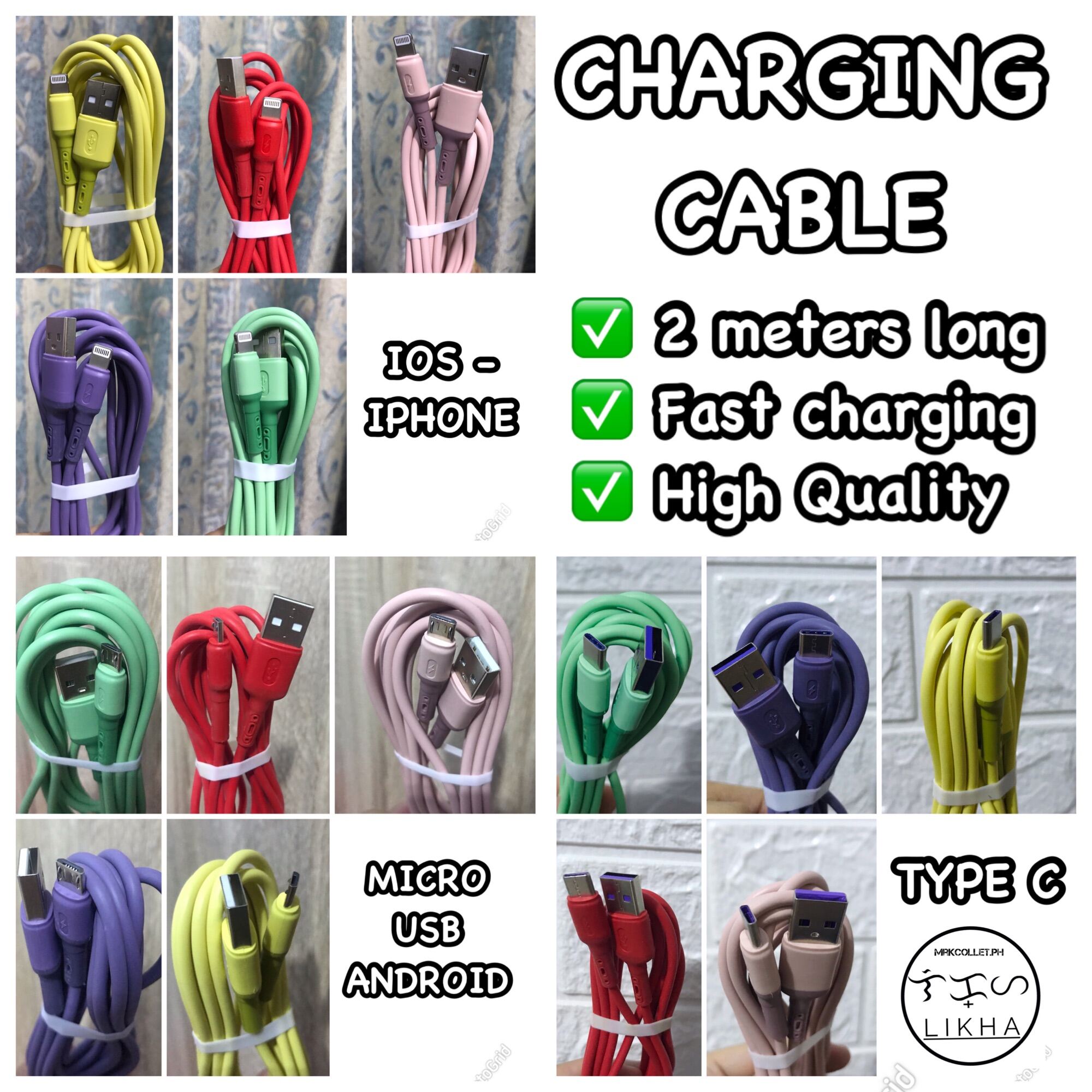 Charging Cable Fast Charger Android / Ios iphone / Type C / 2 meters
