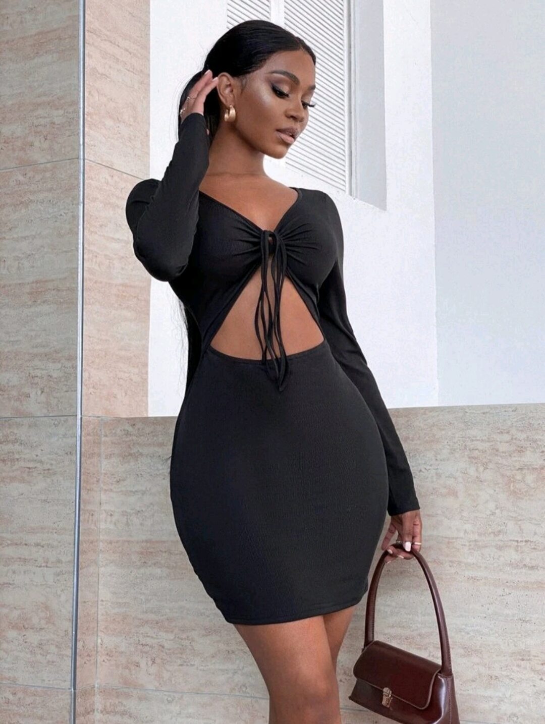 Shein Front Tie Cut Out Long Sleeved 