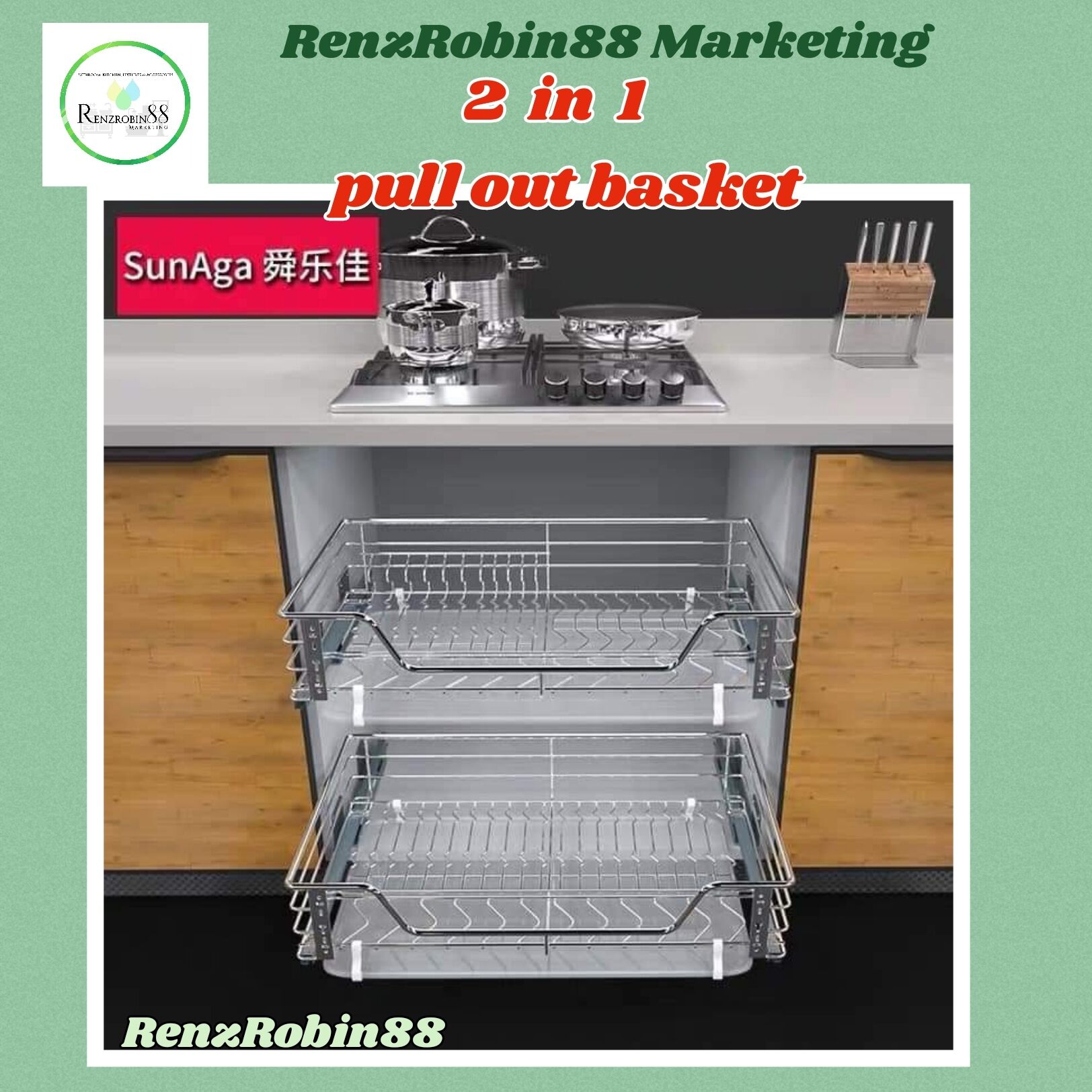 2-in-1 Stainless Steel Pull-Out Basket for Kitchen Cabinets