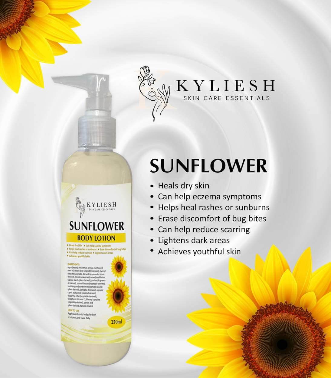 Sunflower Lotion 250ml Hand and Body Lotion Nourishing Vitamin E for