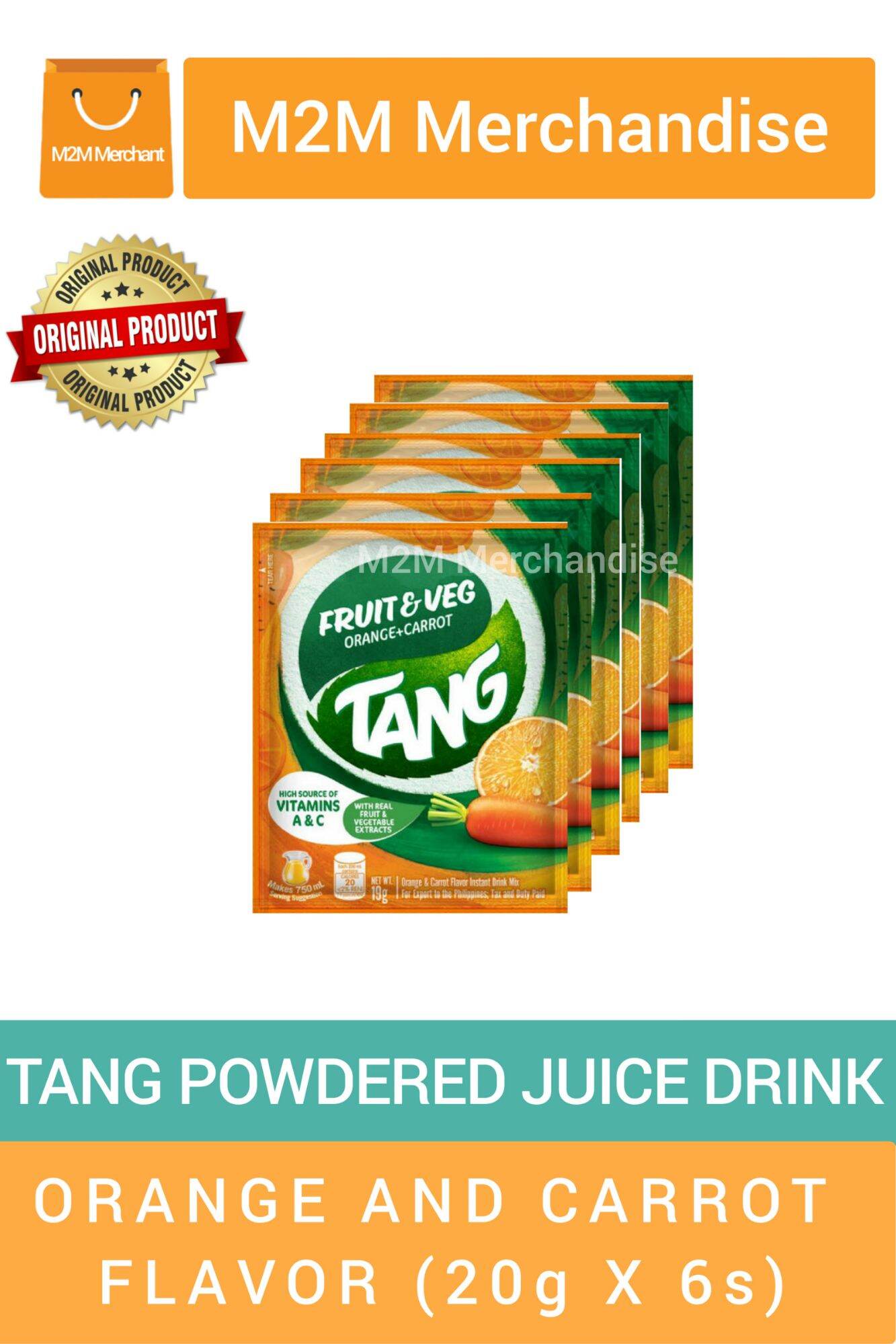 TANG ORANGE AND CARROT FLAVORED POWDERED JUICE DRINK (20g X 6s) sachet