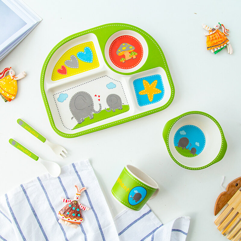 Food Grade Bamboo Fiber Childrens Divided Dinnerware Baby Eating Bowl Shockproof Cartoon Paw Patrol Eco-friendly Plate Set