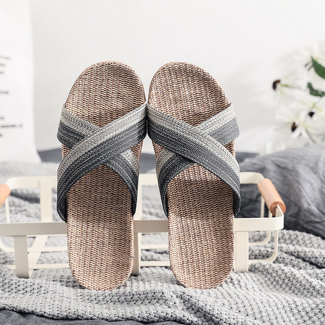 2023 Summer Chinese Style Bamboo Rattan Straw Mats Linen Slippers for Men  and Women Indoor Slip-Proof Sandals Home Shoes