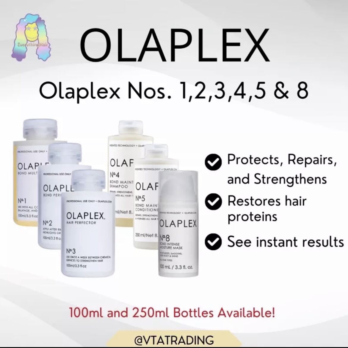Olaplex No 1, 2, 3, 4, 5, 6 & 8 Protein Filler, Hair Protection for