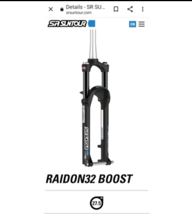 SR Suntour RAIDON 27.5 Boost Air Fork + Remote & Fender included