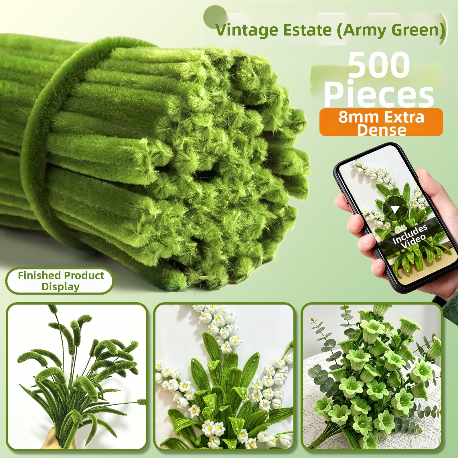 MINGZHUO | DIY Flower Bouquet Kit Green Pipe Cleaners