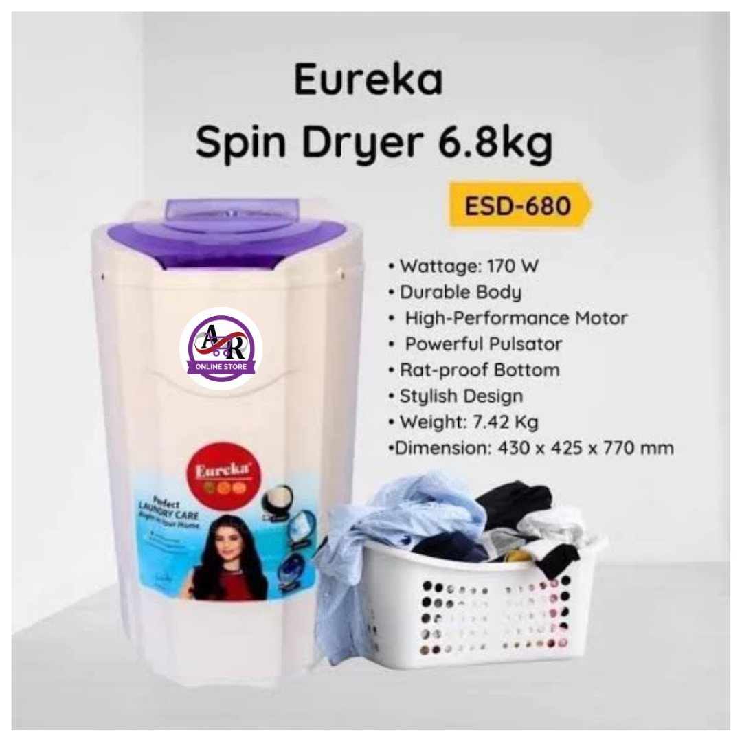 Eureka Spin Dryer 6.8kg Low Noise High Performance Extra Durable ESD ...