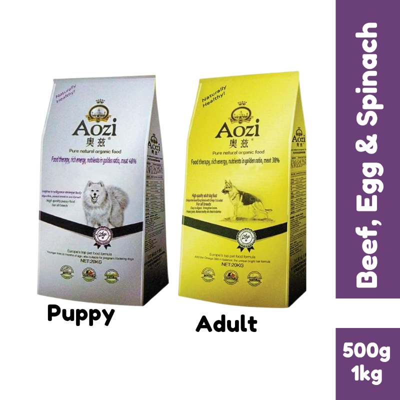 Aozi Organic Adult / Puppy Dog Food Beef, Egg & Spinach 500g 1kg repacked Lazada PH