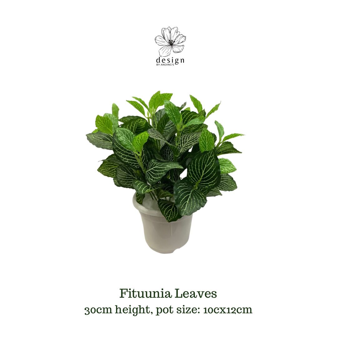 Artificial Leaves Medium Arrangement Potted Plants in White Pot