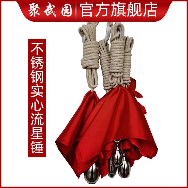 Stainless Steel Solid Meteor Hammer Rope Dart round Traditional Martial Arts Training Equipment with 4 M Rope with Red Cloth