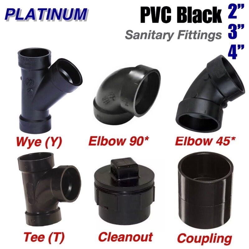 PVC Black Fittings 2” 3” 4” Sanitary Plumbing Fittings Elbow Tee