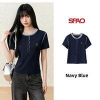 spao | Korean Style Gray Henry Collar Short Sleeve T-Shirt Short