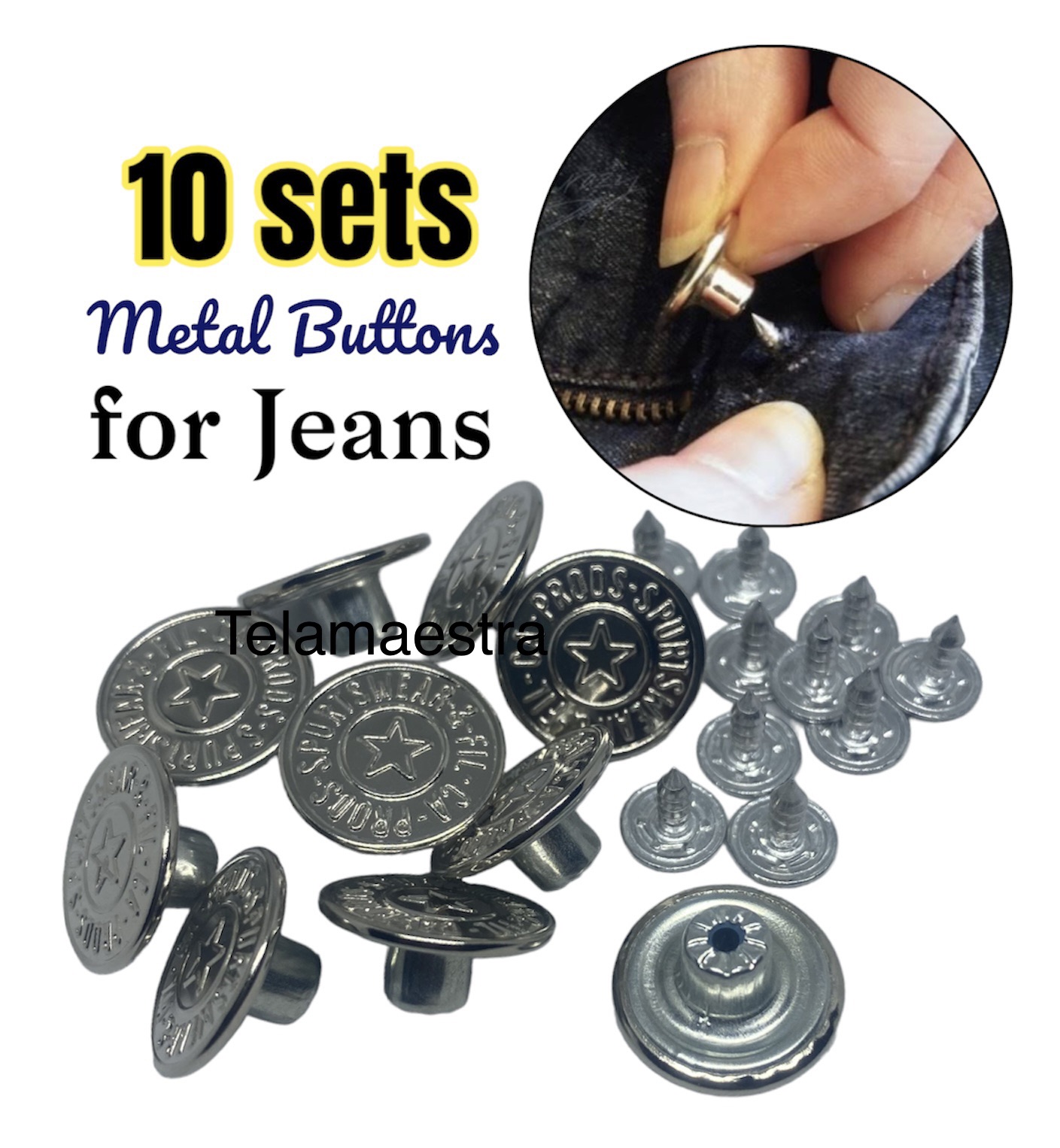 Jeans Button] 1050pcs. Detachable 17mm Pants Button Replacement