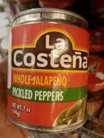La Costeña Whole Jalapeño Pickled Peppers (199g) - Red label green and yellow accents image of peppers 7 oz net weight.