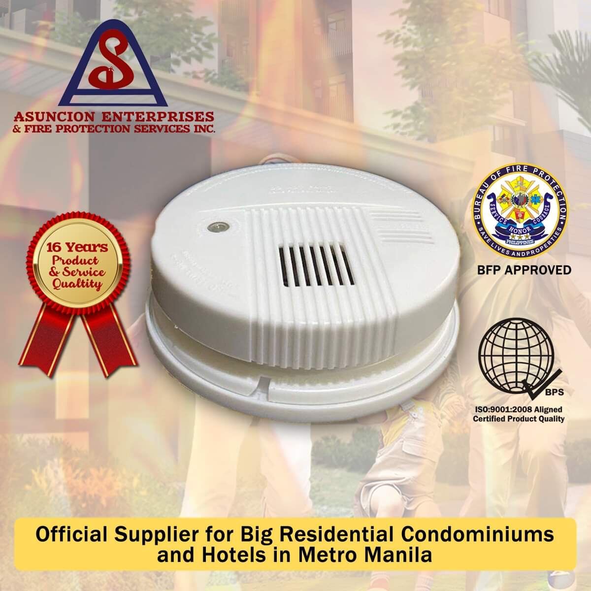 HOME FIRE SMOKE ALARM DETECTOR 9V (Battery Included) ISO Certified
