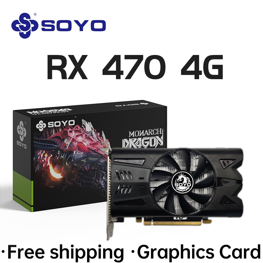 Soyo Graphics Cards Amd Radeon RX470 4G GDDR5 256bit Video Card HDMI+DP+DVI For Desktop Gaming Computer Components Gpu RX 470