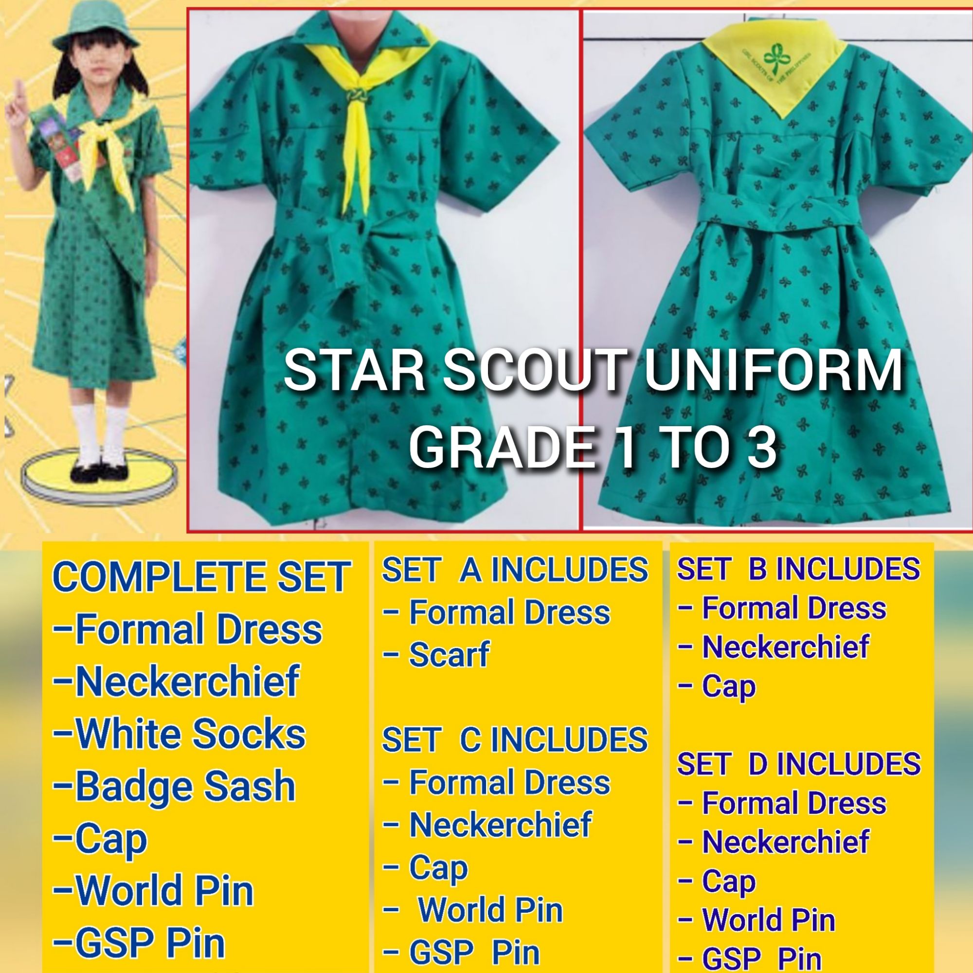 STAR SCOUT UNIFORM SET/GRADE 1 TO 3/GIRL SCOUT/TYPE A/FORMAL DRESS