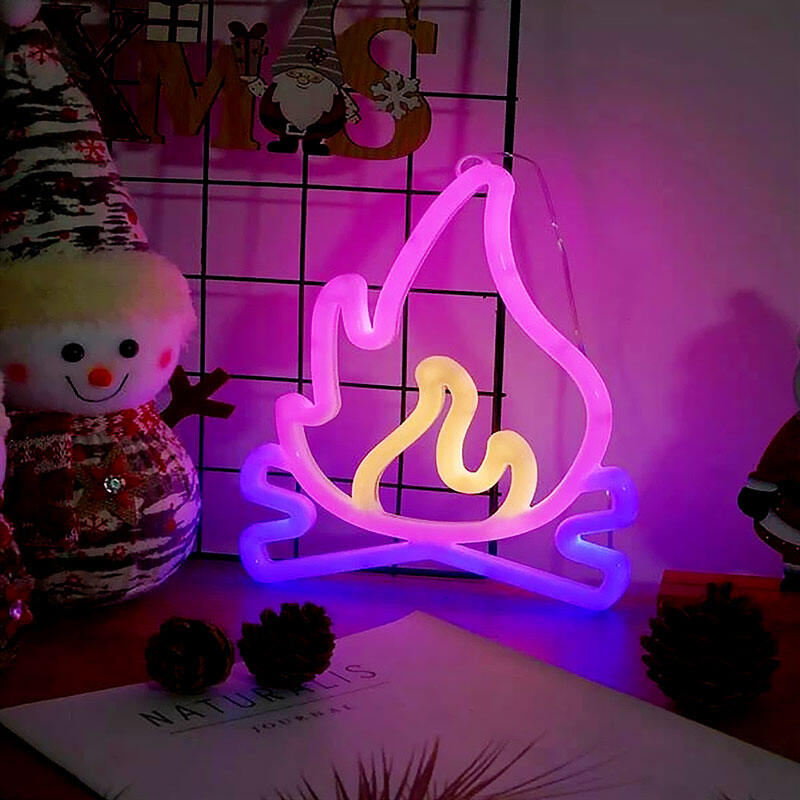Flame Shaped Neon Signs w Base,LED Light,Atmosphere Lighting for Wall,Night Lamp for Birthday,Party,E-sports Room,Decoration. 
