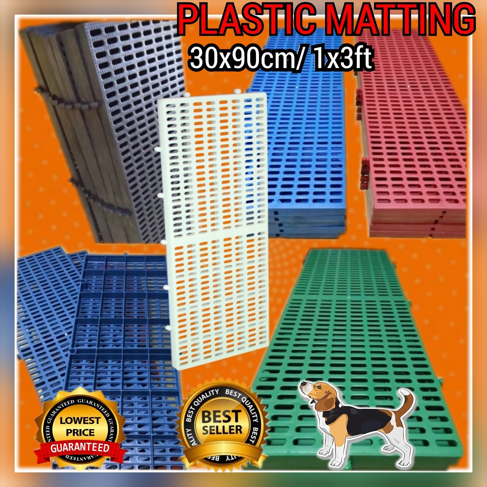 Plastic Matting 1x3 FT Black/White/Red/Blue for Dog/Rabbit /Poultry