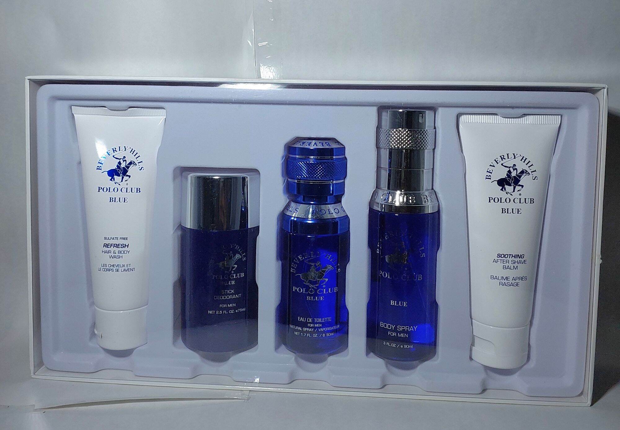 Beverly Hills Polo Club Blue 5 pcs gift set EDT spray Deodorant