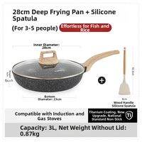CAROTE | Non-Stick Titanium Cookware Flat Pan 23cm Maifan Stone Coating Electric Frying Pan with Tempered Glass Cover for Home Kitchen Use