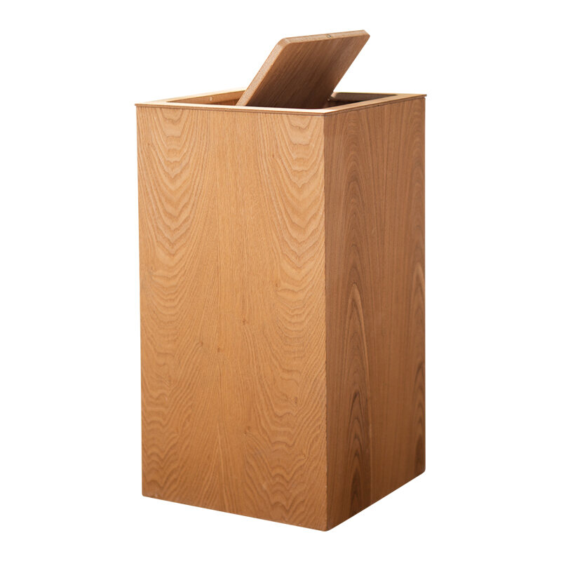 Japanese Style Wooden Large Sorting Trash Bin Wood Grain Office Hotel