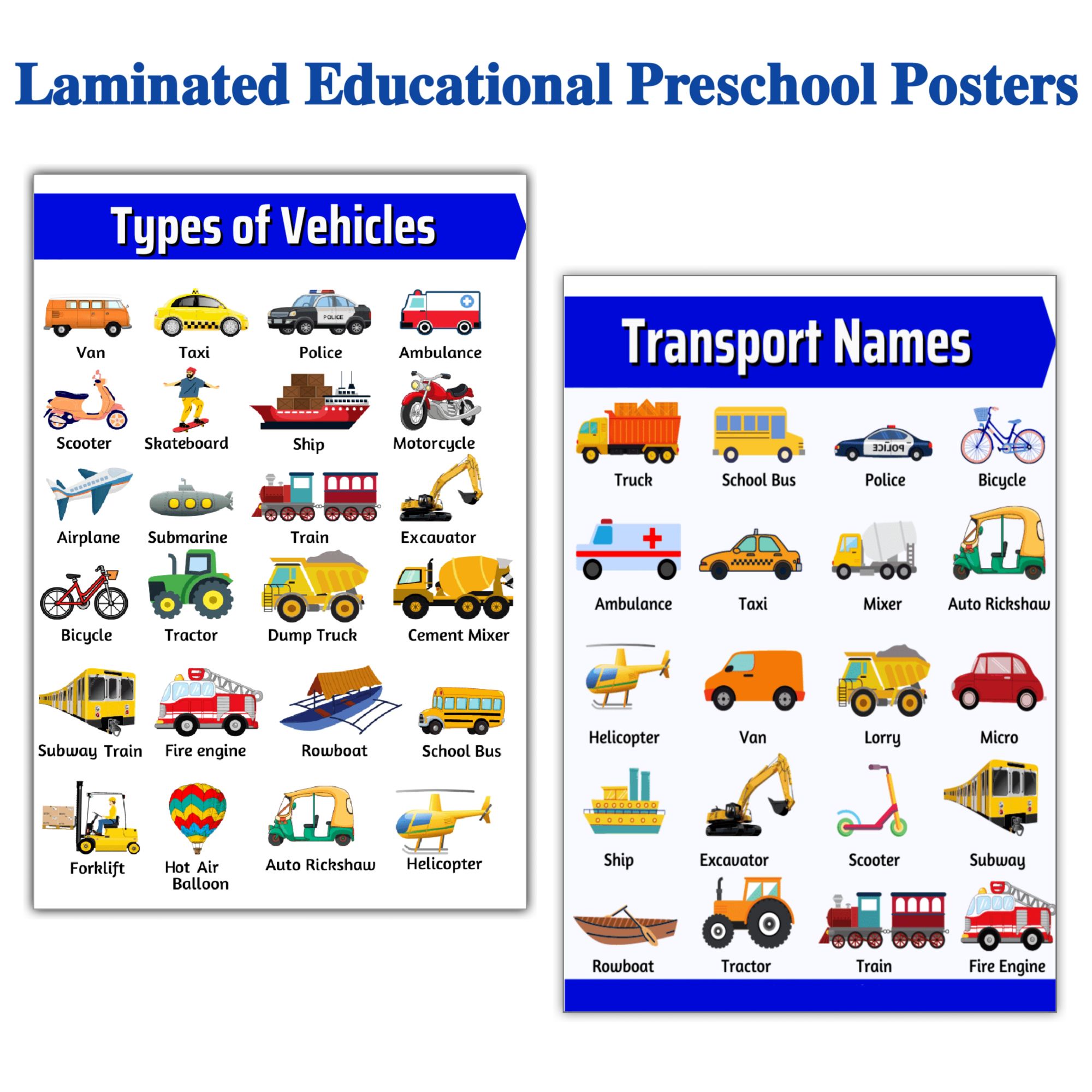 Vehicles Chart  Kids learning charts, Transportation preschool, English  lessons for kids