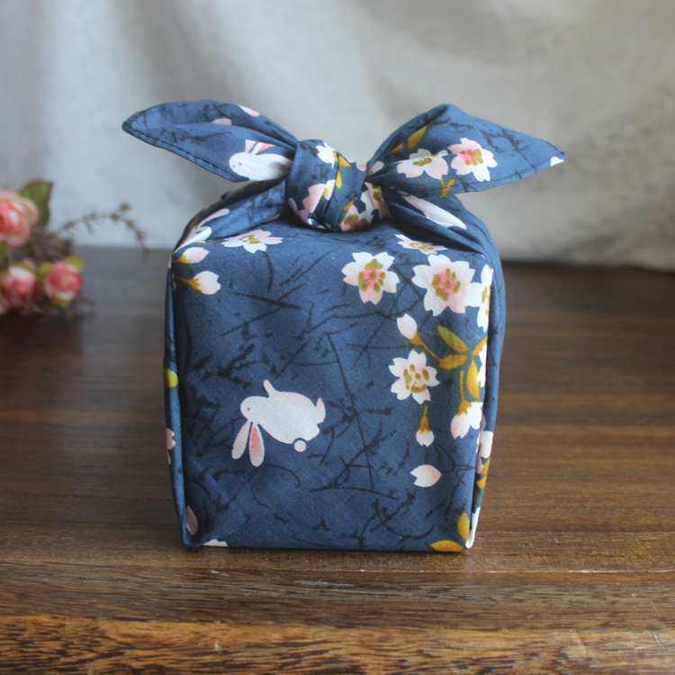 Japanese Style Large Handkerchief Furoshiki Pure Cotton Red Celebration Flower between Rabbit 70cm Festive Gift Wrapping Scarf