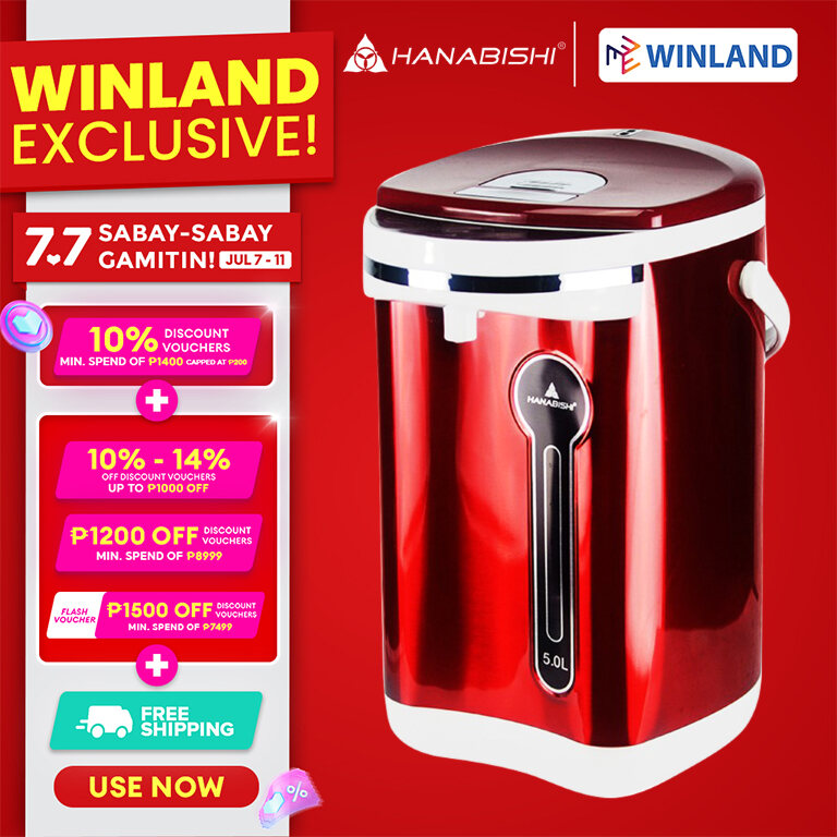 HANABISHI Stainless Steel Electric Airpot Red 5L HOTPOT-600RED