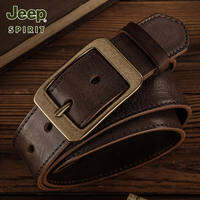 JEEP SPIRIT | Genuine Leather Belt for Men Handcrafted Cowhide American Retro Style Simple Elegant Design Belt for Denim Workwear