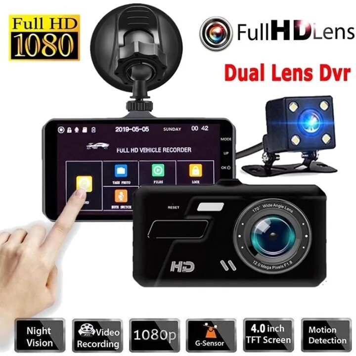 【Ship from Manila】Dash Cam Dual Lens Car DVR Camera HD 1296p 4" Touch Screen with Rear Reverse Camera Night Vision Car Recorder Dash Cam