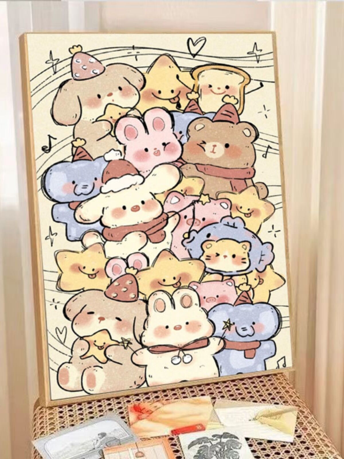 2026 New Diamond Painting Cartoon Hard Handmade Diy Sticker with Frame Cross Stitch Children's Gift Modern Simple Style Living Room Decoration Presyo 797 Piso*Libreng Shipping