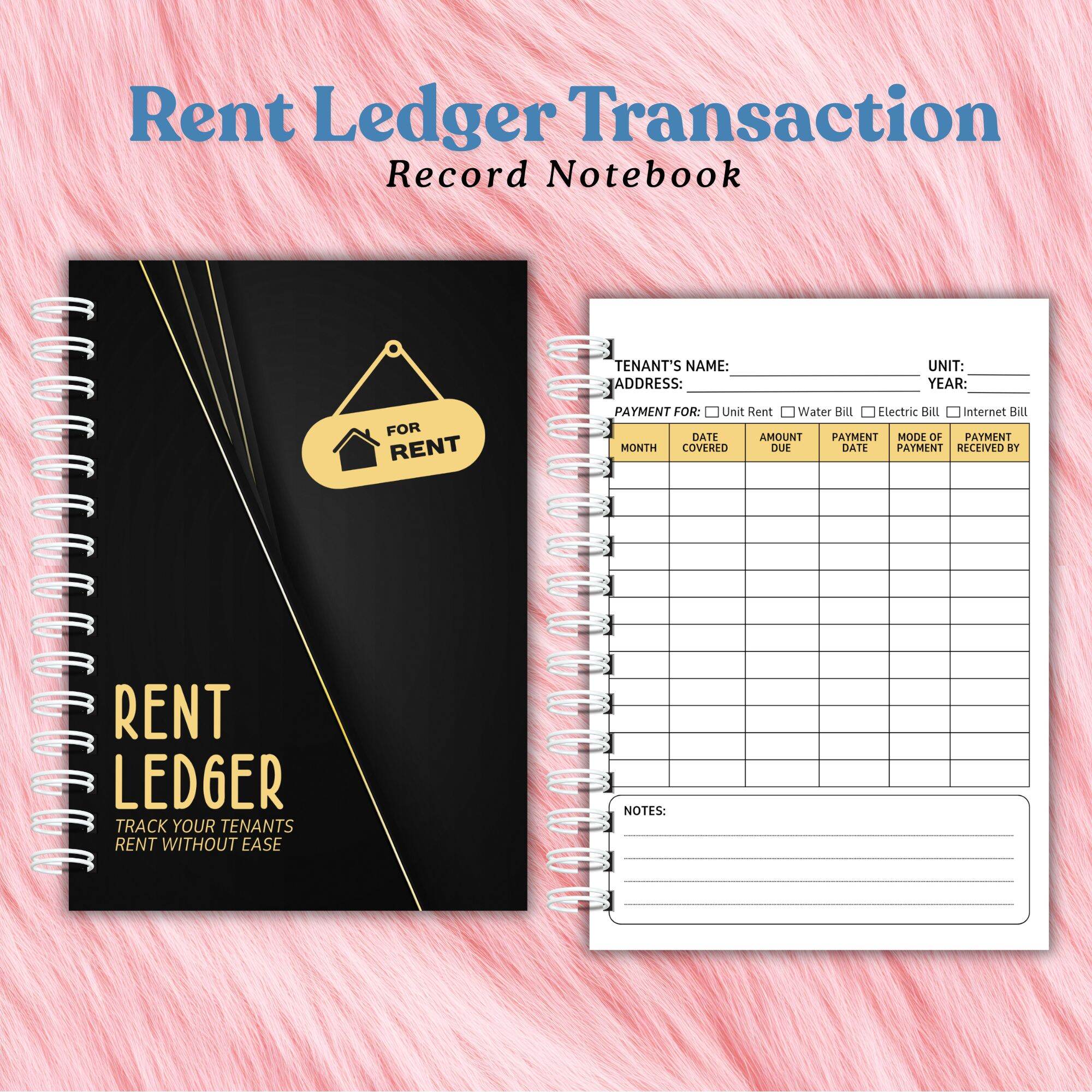 RENT LEDGER TRANSACTION RECORD BOOK A5 SIZE WITH FREE PEN FOR EASY TENANT PAYMENT TRACKER