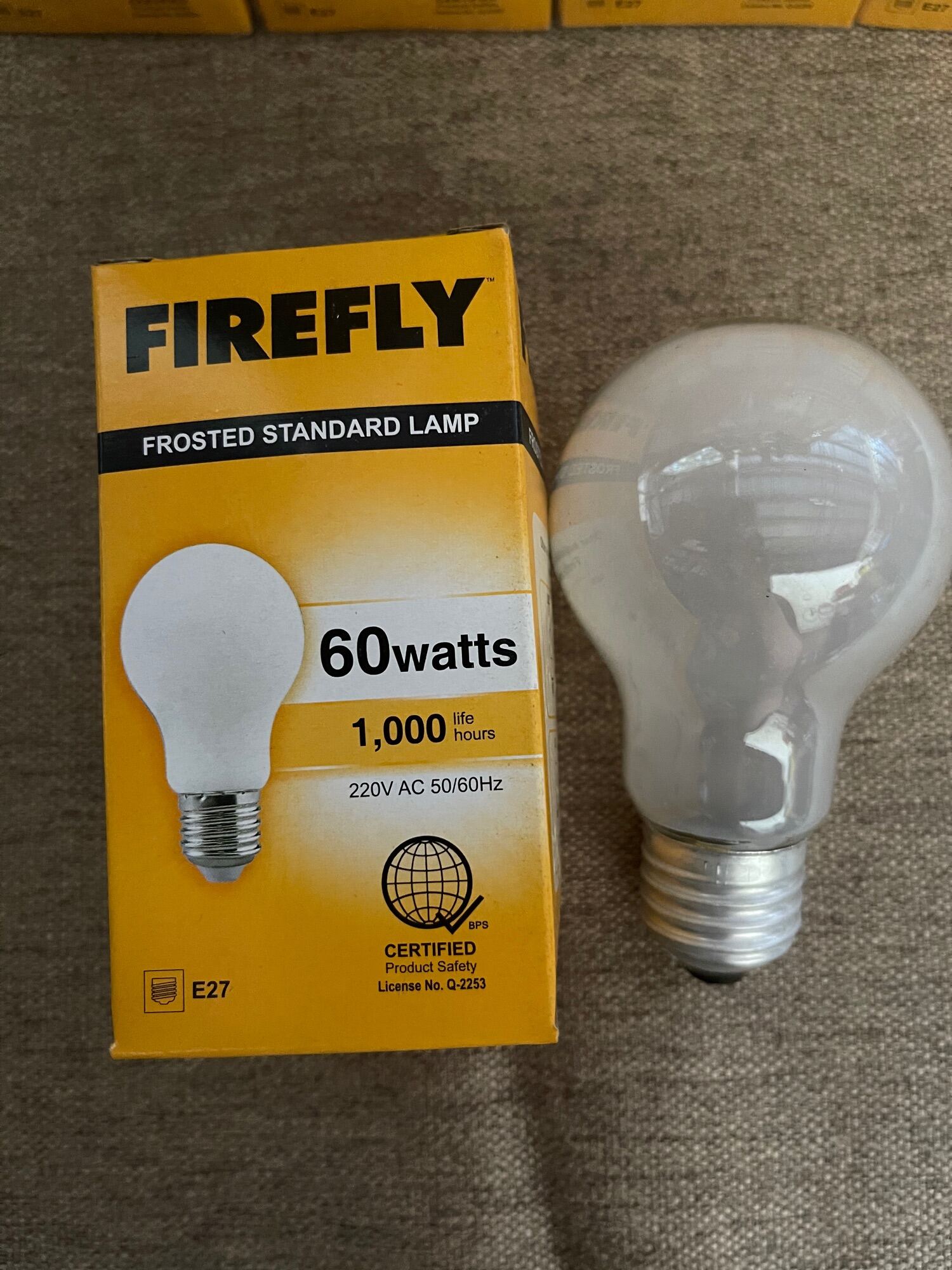 Firefly Frosted standard Lamp Incandescent 25W, 40W, 60watts ,100w(220V AC50/60Hz). 
