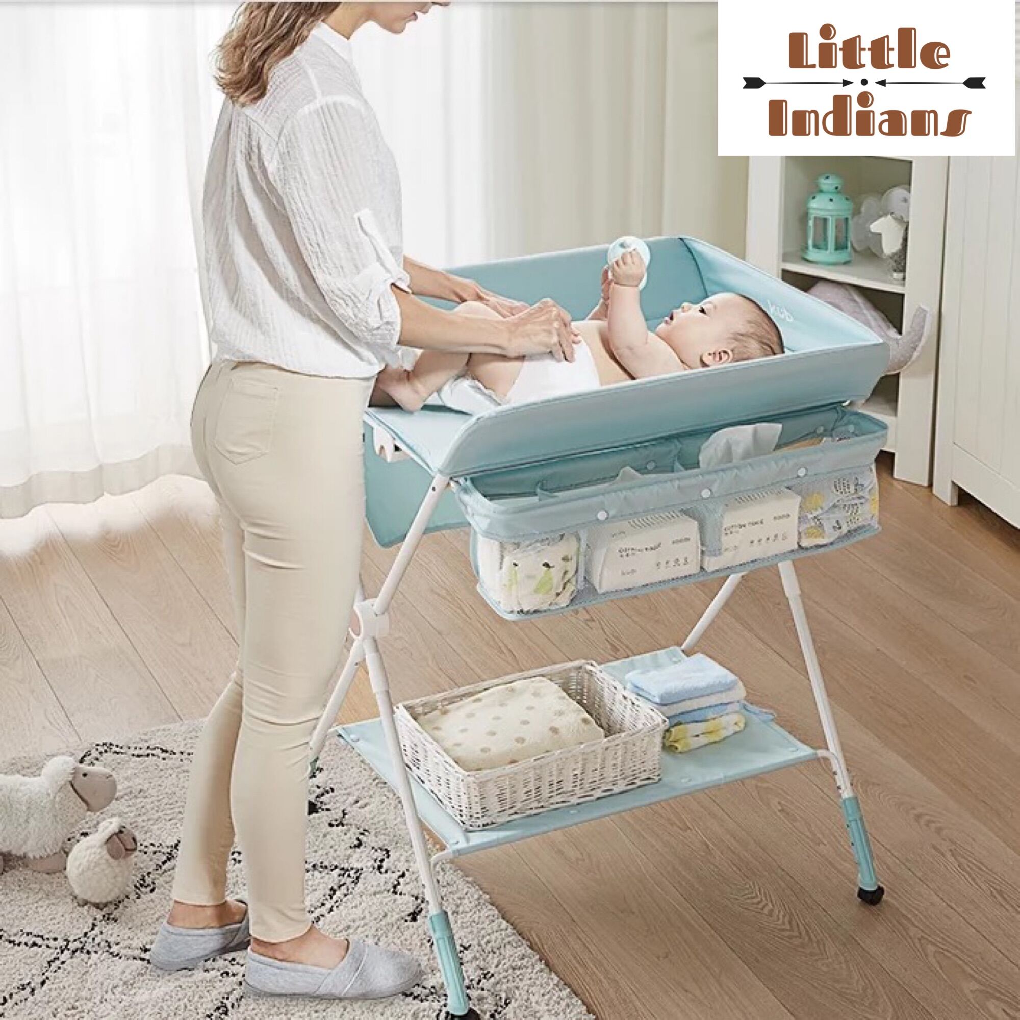 Baby foldable changing table with organizer and wheels Lazada PH