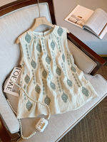 XUNZHU | French Style Embroidered Sleeveless Round Neck Vacation Wear Shirt