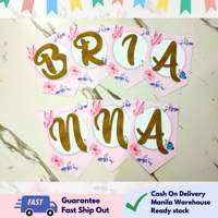 Partify BUTTERFLY Theme Customizable Happy Birthday Banner with Name Personalized Letter Banner with Free String Custom Bunting Backdrop Wall Decoration for Kids Boys Girls Party