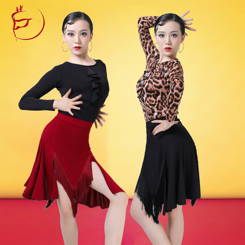 New Latin Dance Tassel Asymmetrical Training Dress Adult Female Dancing  Dress Cha Cha Rumba Professional Leotards