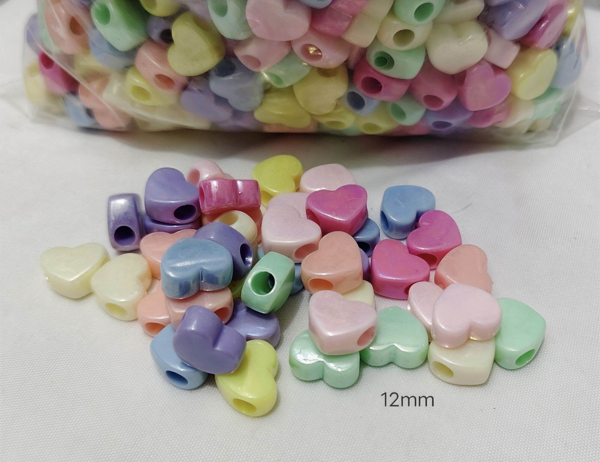 250grams (est.390pcs) Heart Pony Beads 12mm Big Hole Spacer Beads for Bracelet Necklace Keychain & DIY Jewelry Making